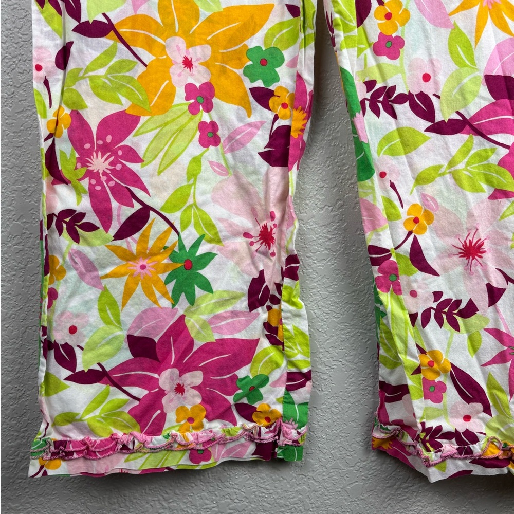 Victoria Secret Tropical Floral Print Large Pajama Ruffle Hem Pants 100% Cotton - Picture 2 of 10